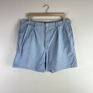 VTG  Polo Ralph Lauren Shorts Mens 38 Blue Chambray USA Made Pleated Golf Preppy